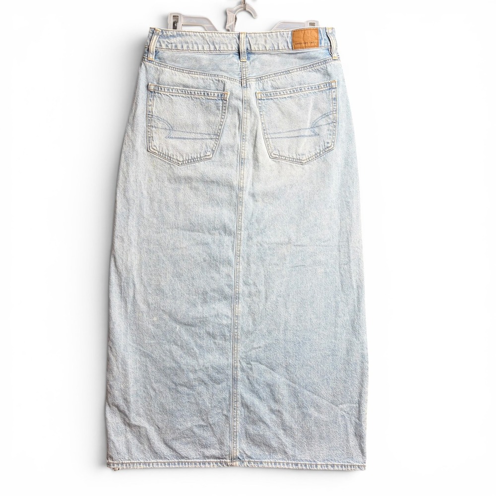 American Eagle Womens Low Rise Maxi Denim Skirt Light Wash Front Slit Size 2 - Picture 6 of 10
